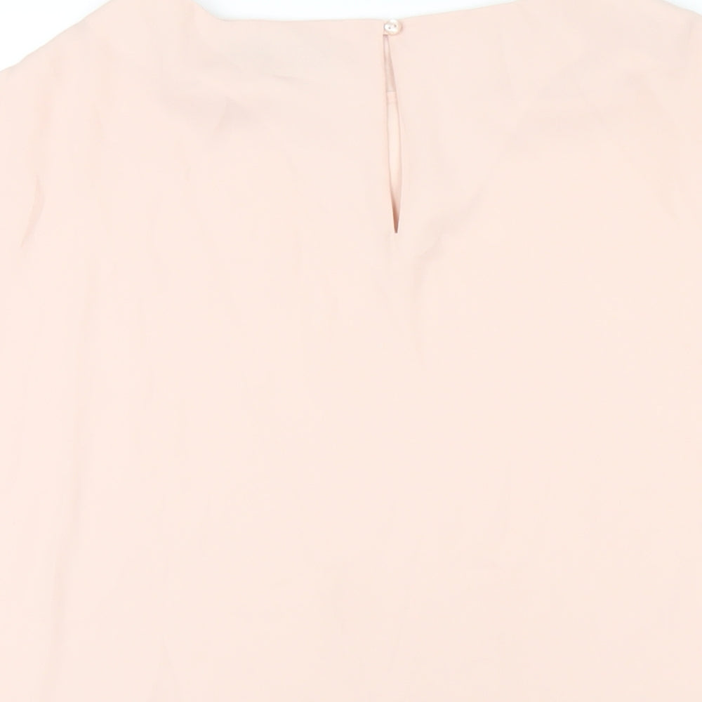 NEXT Womens Pink Polyester Basic T-Shirt Size 16 Round Neck - Lace Trim