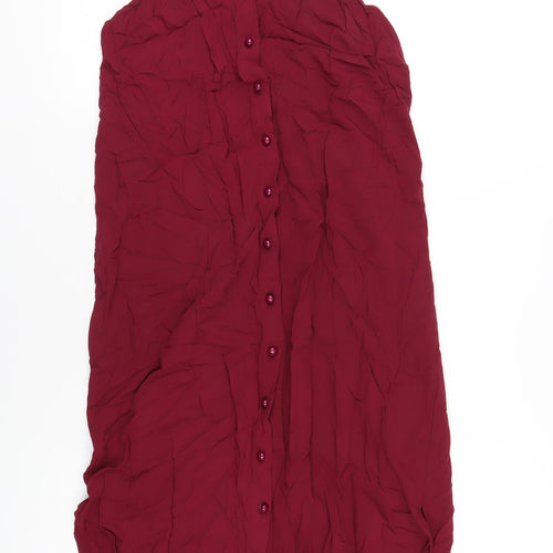 Boohoo Womens Red Viscose A-Line Size 10 Scoop Neck Button