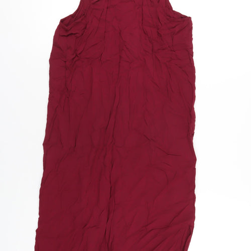 Boohoo Womens Red Viscose A-Line Size 10 Scoop Neck Button