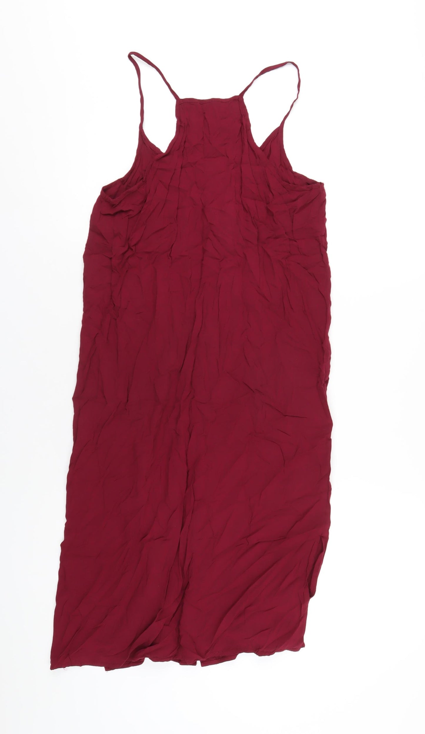Boohoo Womens Red Viscose A-Line Size 10 Scoop Neck Button