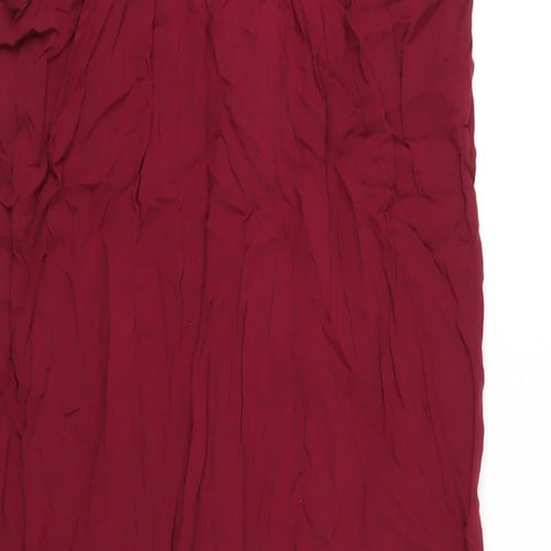 Boohoo Womens Red Viscose A-Line Size 10 Scoop Neck Button