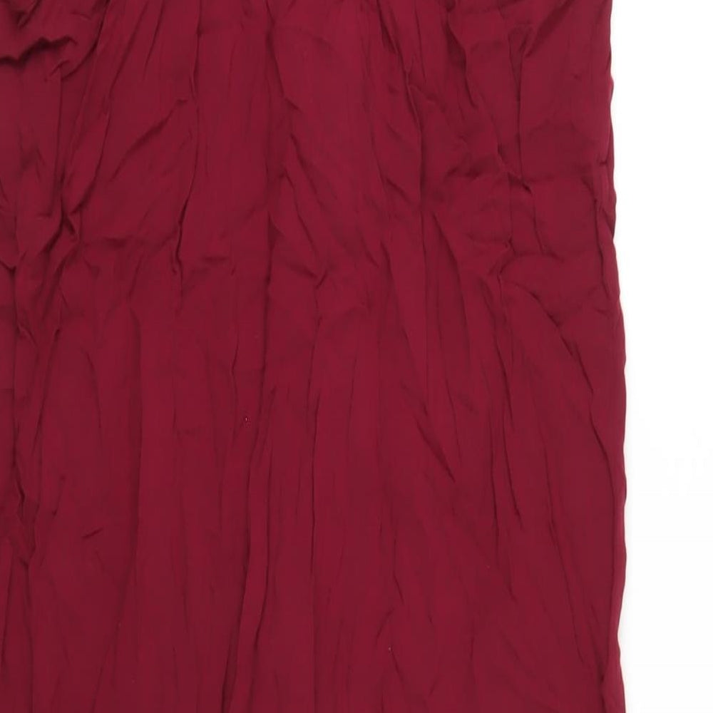 Boohoo Womens Red Viscose A-Line Size 10 Scoop Neck Button