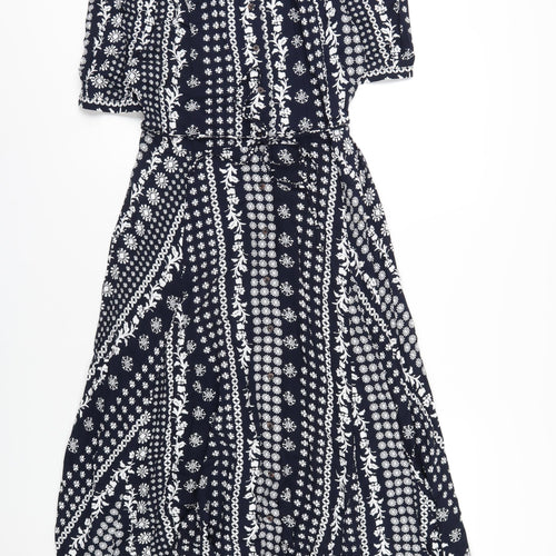 Marks and Spencer Womens Blue Geometric Viscose Shirt Dress Size 12 Collared Button