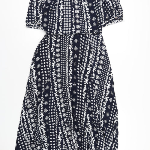 Marks and Spencer Womens Blue Geometric Viscose Shirt Dress Size 12 Collared Button
