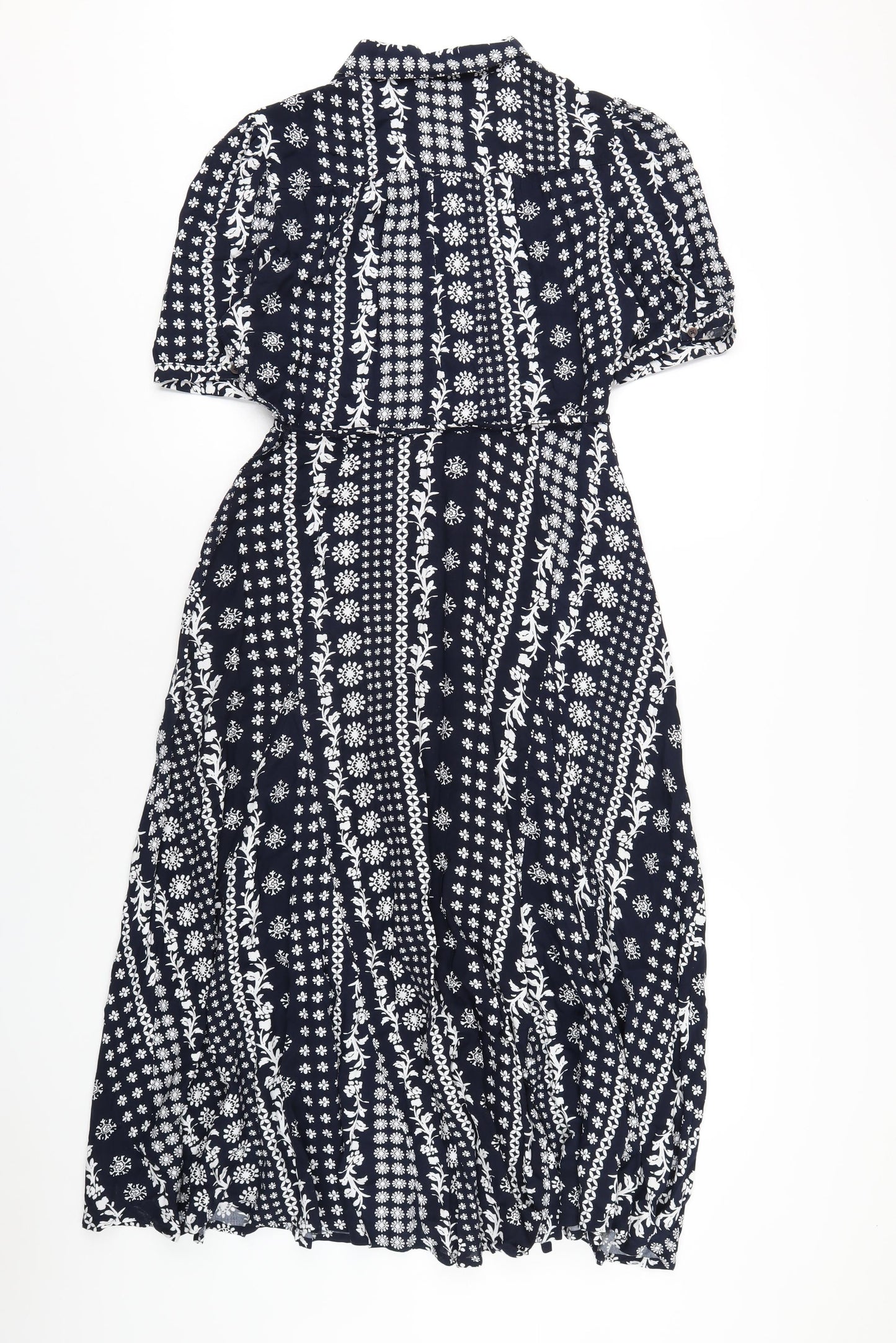 Marks and Spencer Womens Blue Geometric Viscose Shirt Dress Size 12 Collared Button