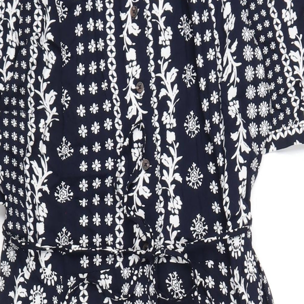 Marks and Spencer Womens Blue Geometric Viscose Shirt Dress Size 12 Collared Button