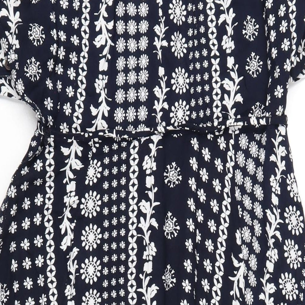 Marks and Spencer Womens Blue Geometric Viscose Shirt Dress Size 12 Collared Button