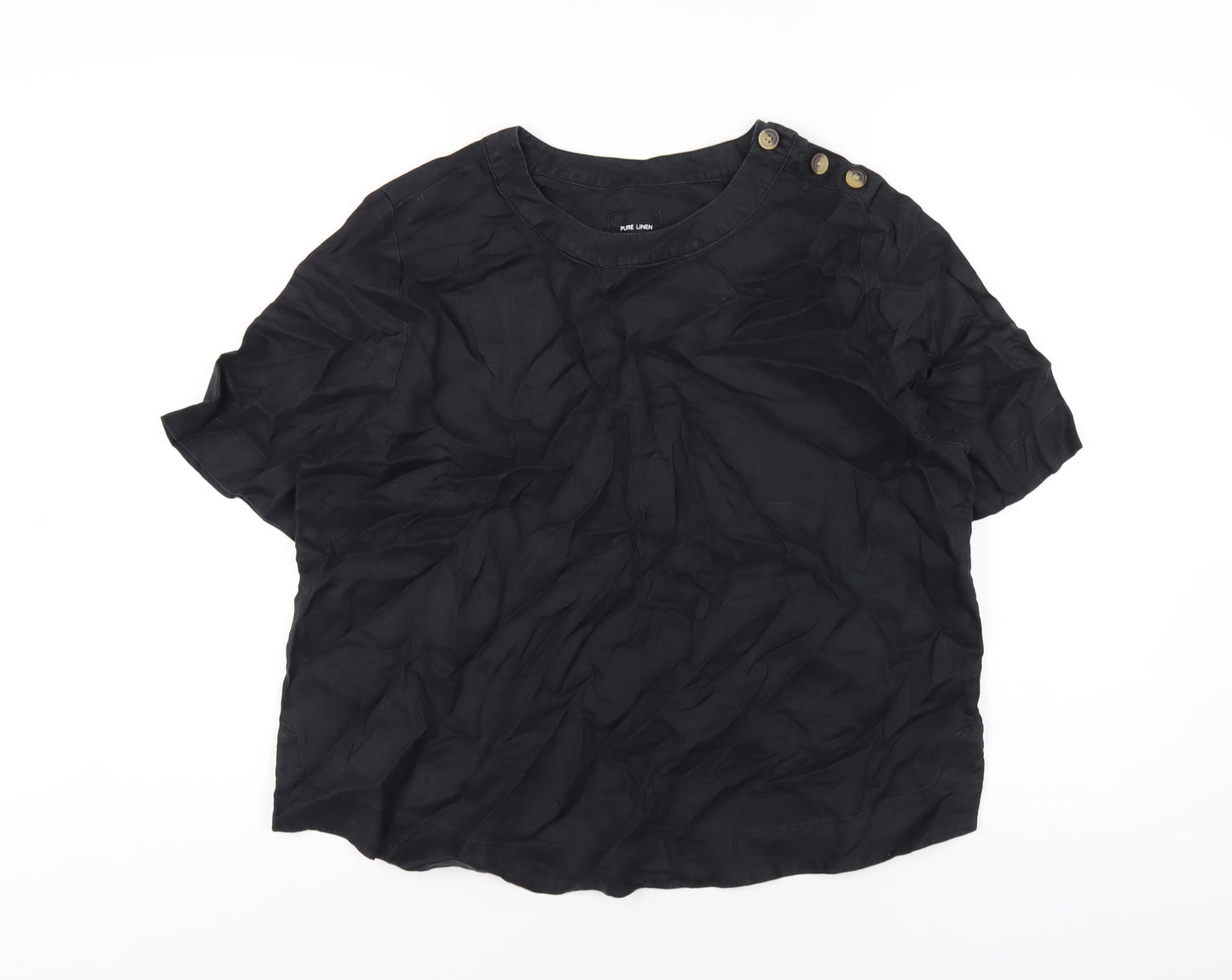 New Look Womens Black Linen Basic T-Shirt Size 14 Round Neck
