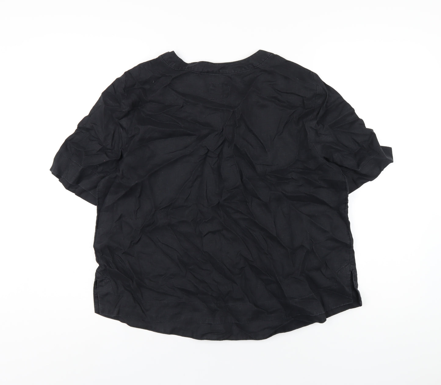 New Look Womens Black Linen Basic T-Shirt Size 14 Round Neck