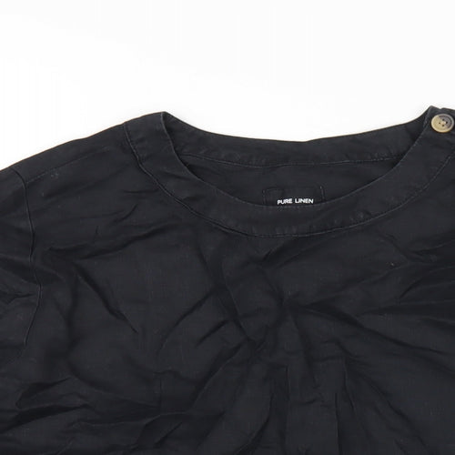 New Look Womens Black Linen Basic T-Shirt Size 14 Round Neck