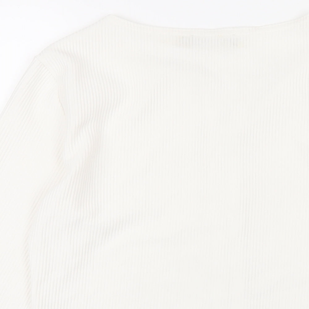 PRETTYLITTLETHING Womens White Polyester Basic T-Shirt Size 8 Round Neck