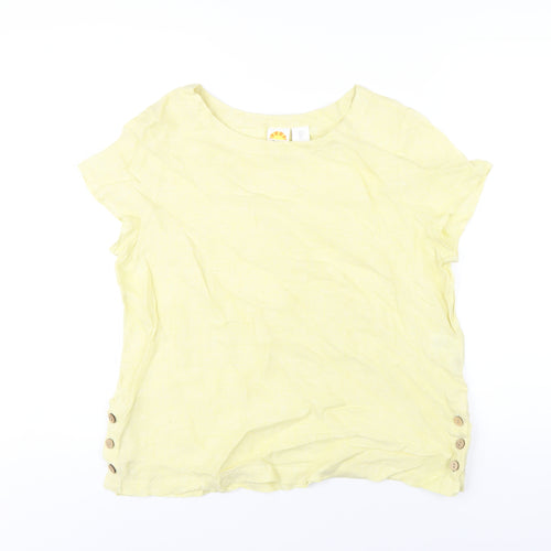 C&C California Womens Yellow Linen Basic T-Shirt Size L Round Neck