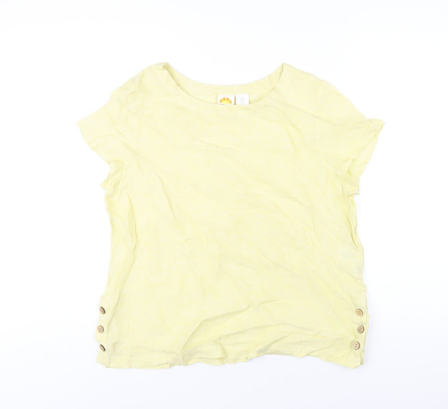 C&C California Womens Yellow Linen Basic T-Shirt Size L Round Neck