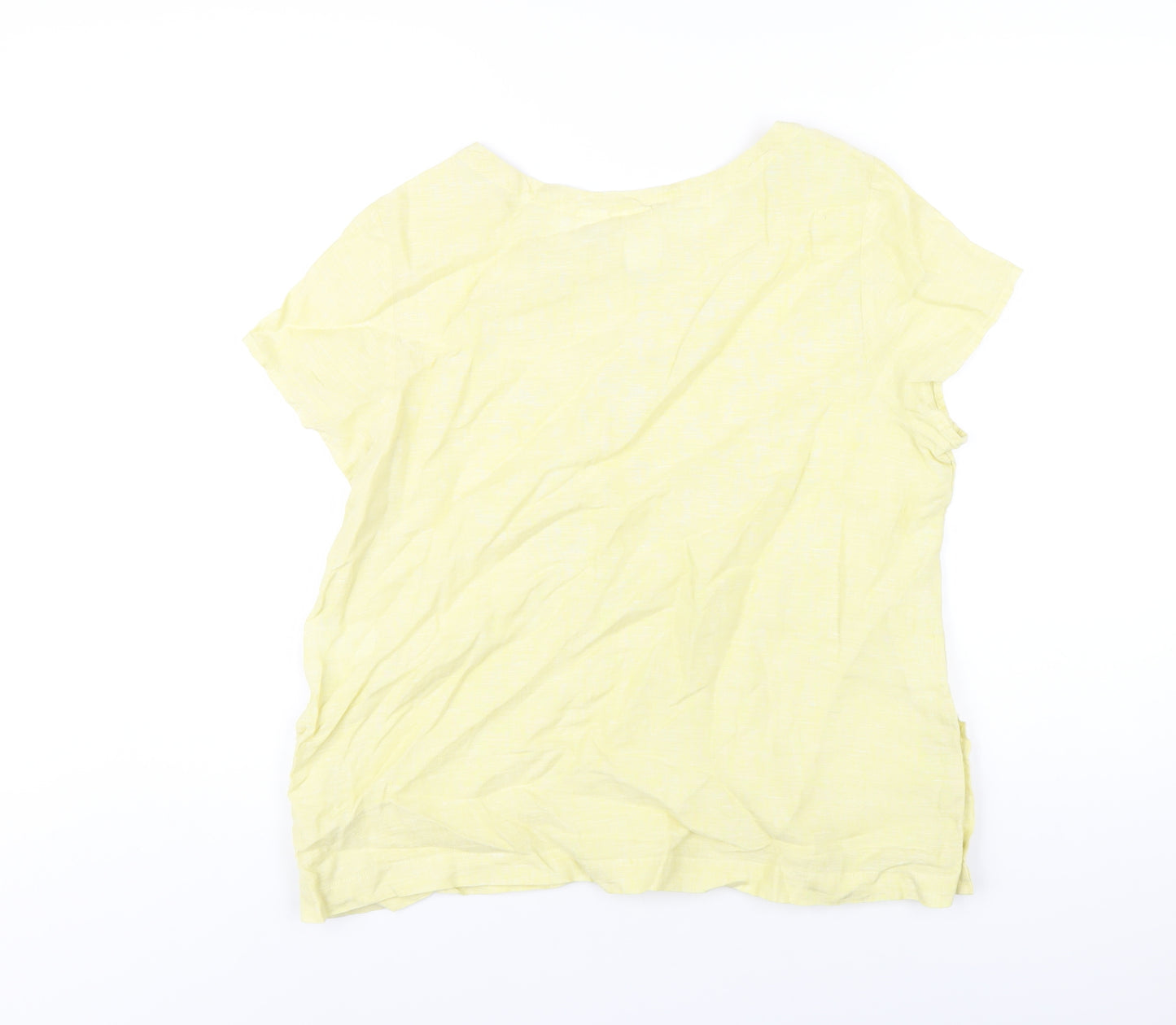 C&C California Womens Yellow Linen Basic T-Shirt Size L Round Neck