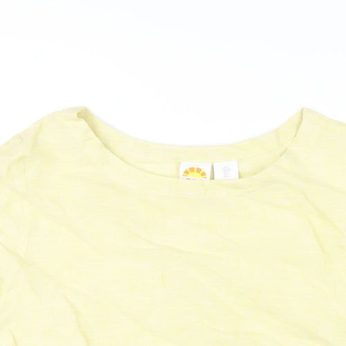 C&C California Womens Yellow Linen Basic T-Shirt Size L Round Neck