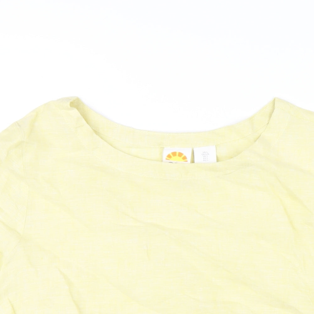 C&C California Womens Yellow Linen Basic T-Shirt Size L Round Neck