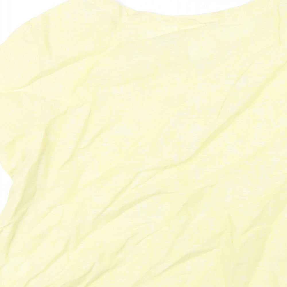 C&C California Womens Yellow Linen Basic T-Shirt Size L Round Neck