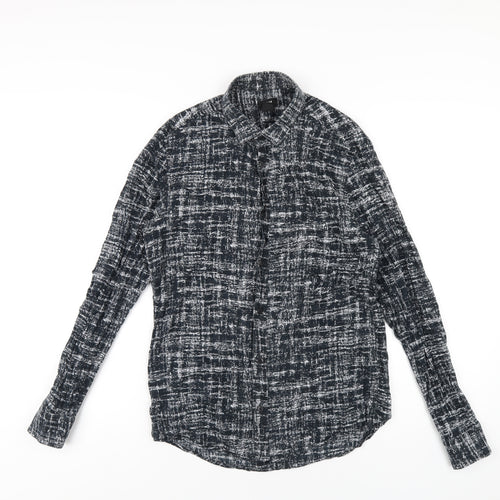 H&M Womens Black Geometric Cotton Basic Button-Up Size S Collared