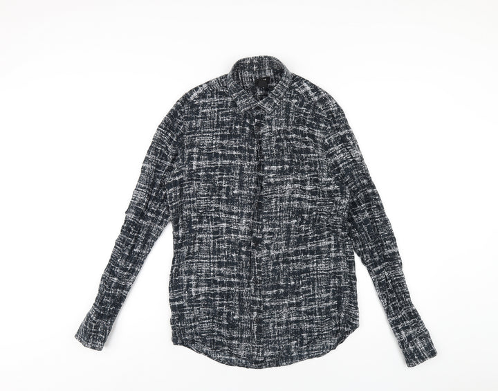H&M Womens Black Geometric Cotton Basic Button-Up Size S Collared