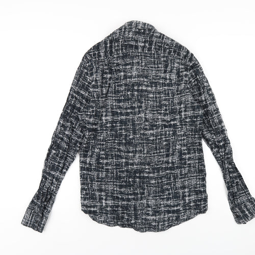 H&M Womens Black Geometric Cotton Basic Button-Up Size S Collared