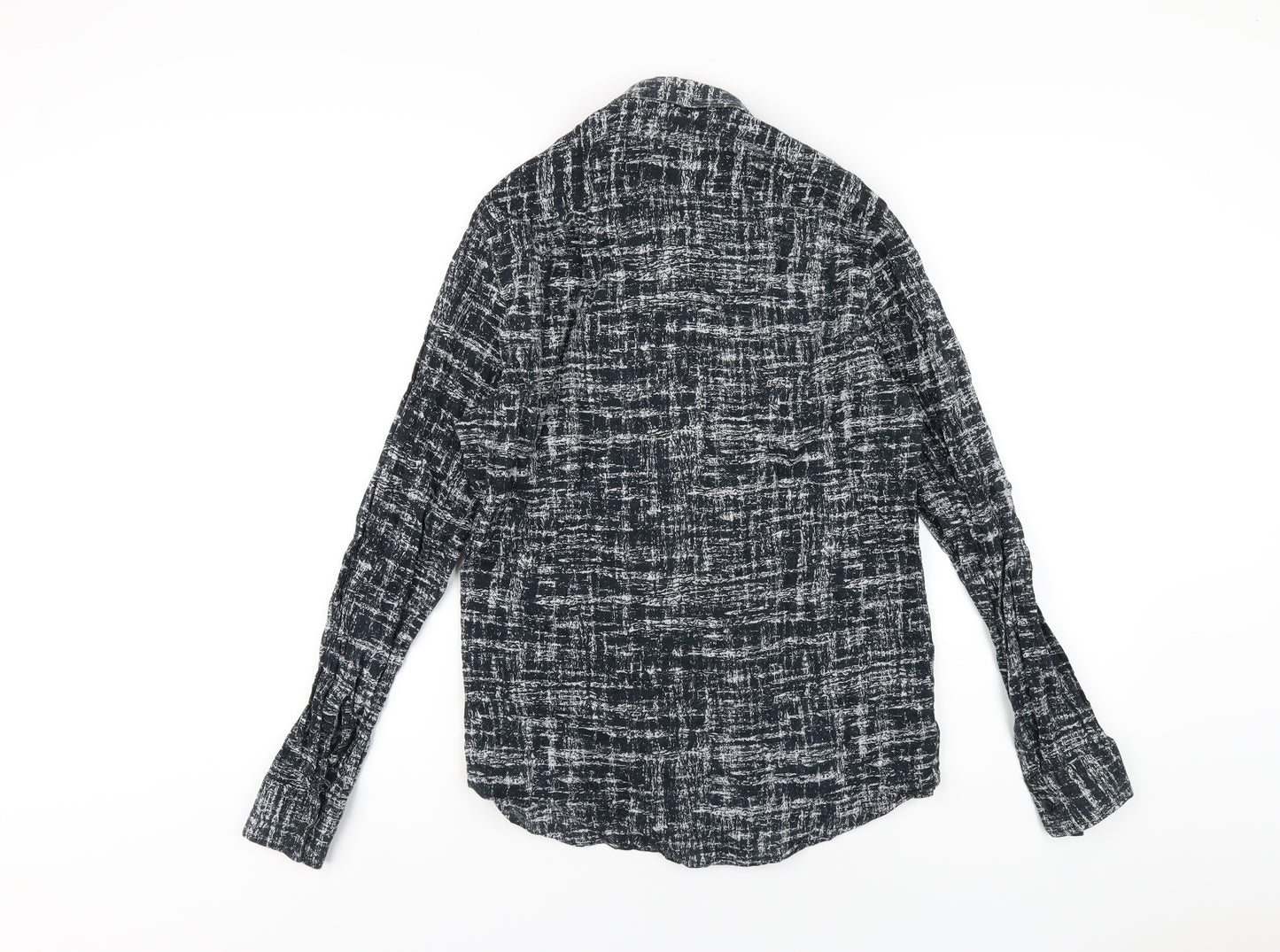 H&M Womens Black Geometric Cotton Basic Button-Up Size S Collared