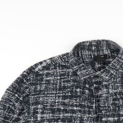 H&M Womens Black Geometric Cotton Basic Button-Up Size S Collared