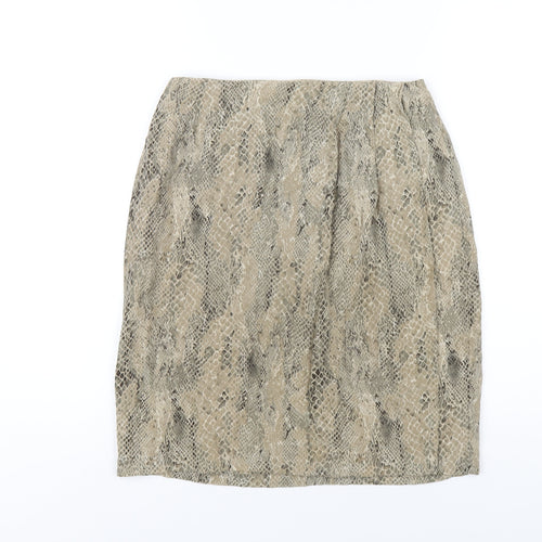 Liz Claiborne Womens Beige Animal Print Silk A-Line Skirt Size 8 Zip