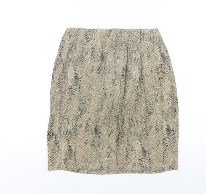Liz Claiborne Womens Beige Animal Print Silk A-Line Skirt Size 8 Zip