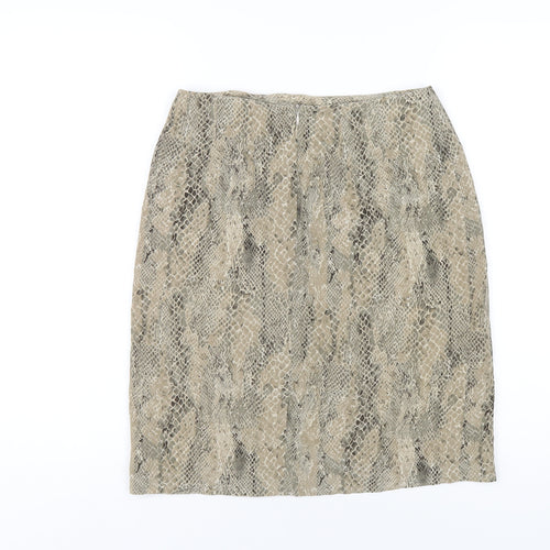 Liz Claiborne Womens Beige Animal Print Silk A-Line Skirt Size 8 Zip