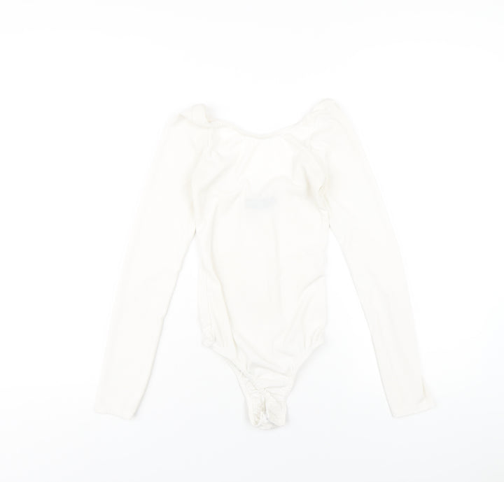 PRETTYLITTLETHING Womens Ivory Polyester Bodysuit One-Piece Size 6 Snap