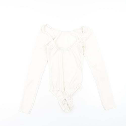 PRETTYLITTLETHING Womens Ivory Polyester Bodysuit One-Piece Size 6 Snap