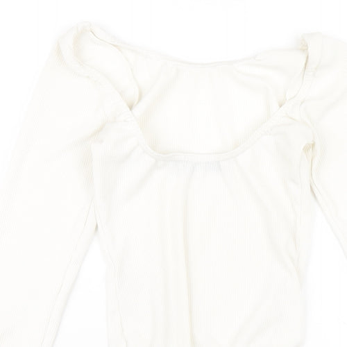 PRETTYLITTLETHING Womens Ivory Polyester Bodysuit One-Piece Size 6 Snap