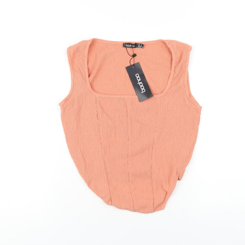 Boohoo Womens Orange Polyester Basic T-Shirt Size 12 Square Neck