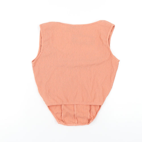 Boohoo Womens Orange Polyester Basic T-Shirt Size 12 Square Neck