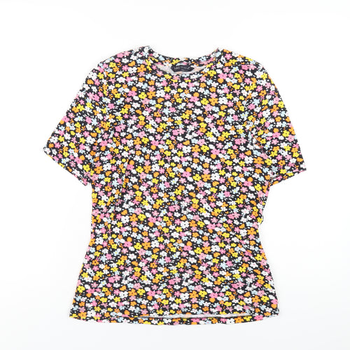 Marks and Spencer Womens Multicoloured Floral Cotton Basic T-Shirt Size 16 Round Neck