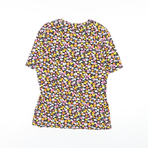 Marks and Spencer Womens Multicoloured Floral Cotton Basic T-Shirt Size 16 Round Neck