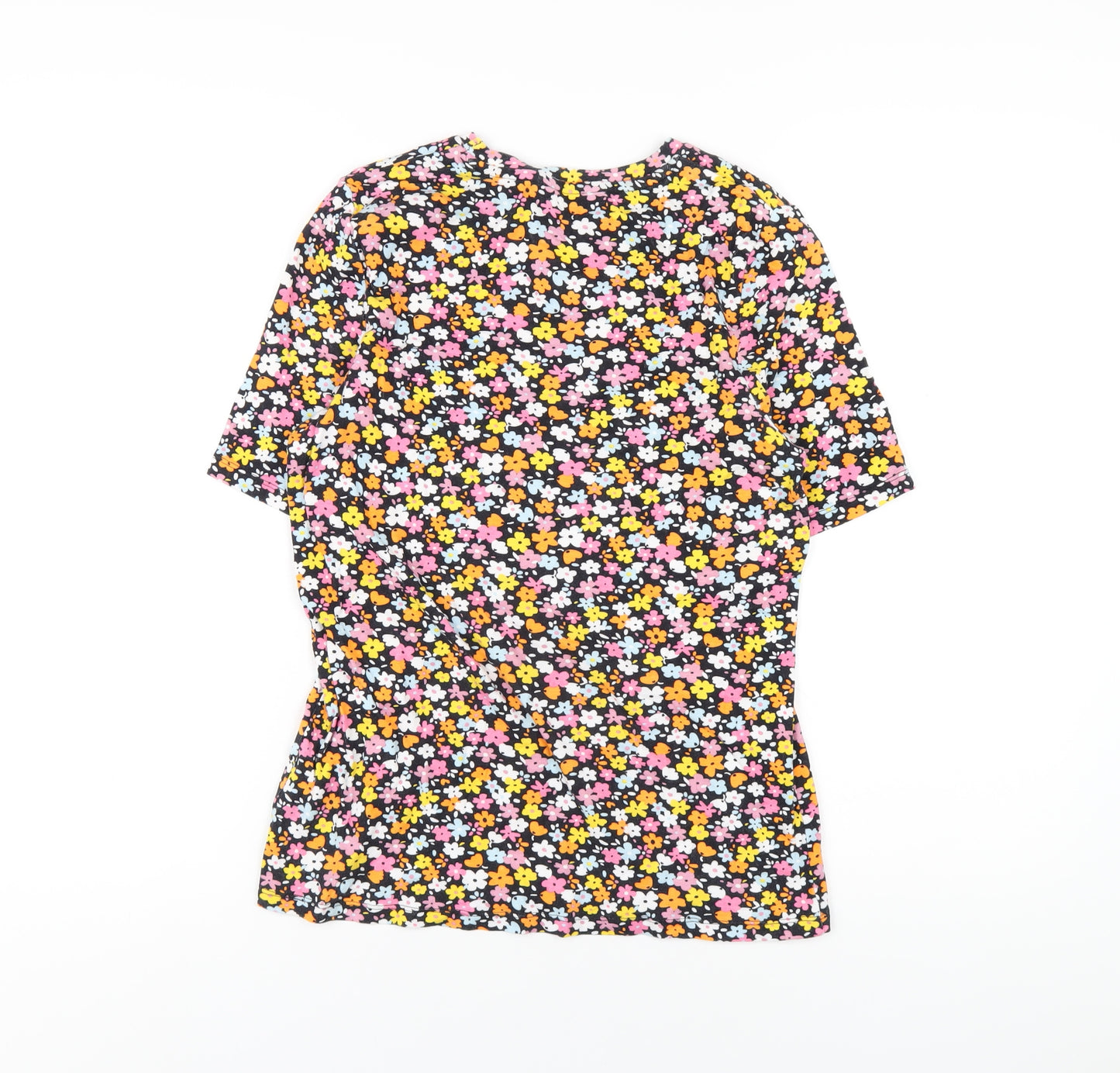 Marks and Spencer Womens Multicoloured Floral Cotton Basic T-Shirt Size 16 Round Neck