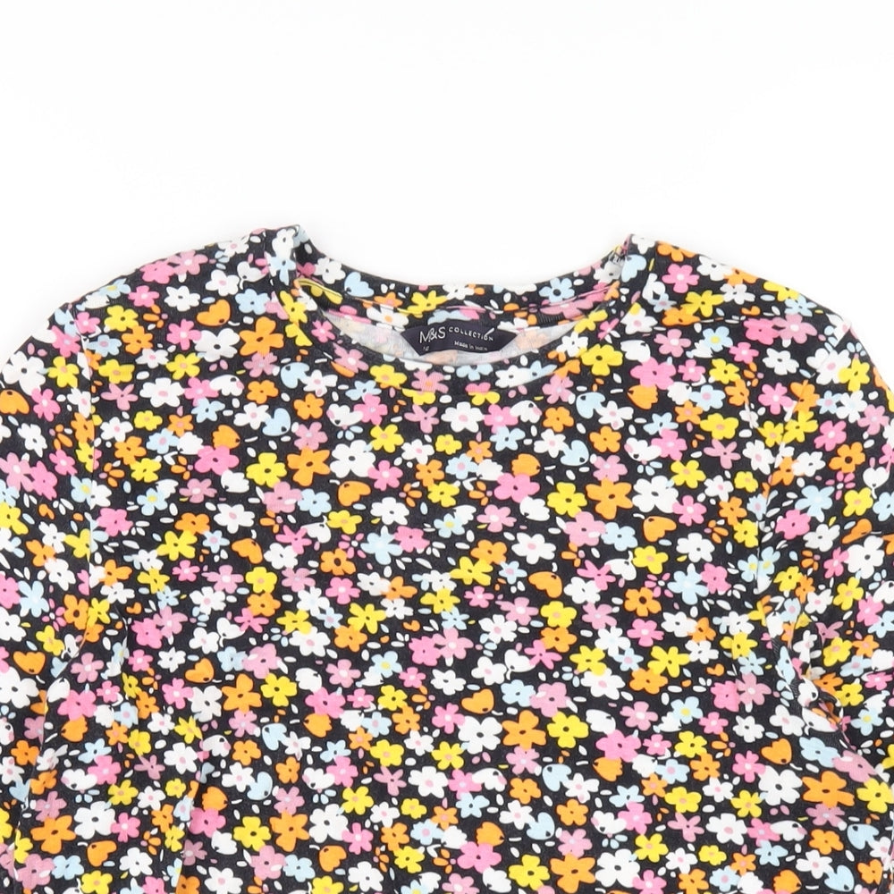 Marks and Spencer Womens Multicoloured Floral Cotton Basic T-Shirt Size 16 Round Neck
