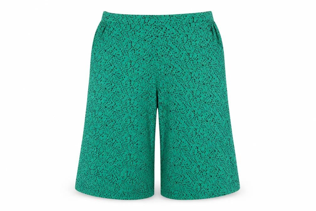 Front view of Capsule women’s green geometric viscose capri trousers, size UK 16, regular