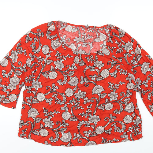 M&Co Womens Red Floral Viscose Basic T-Shirt Size 18 Round Neck