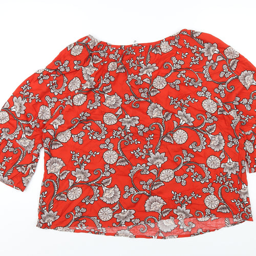 M&Co Womens Red Floral Viscose Basic T-Shirt Size 18 Round Neck