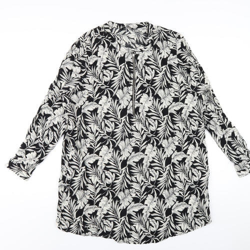 LC Waikiki Womens Black Floral Viscose A-Line Size 18 Round Neck Pullover