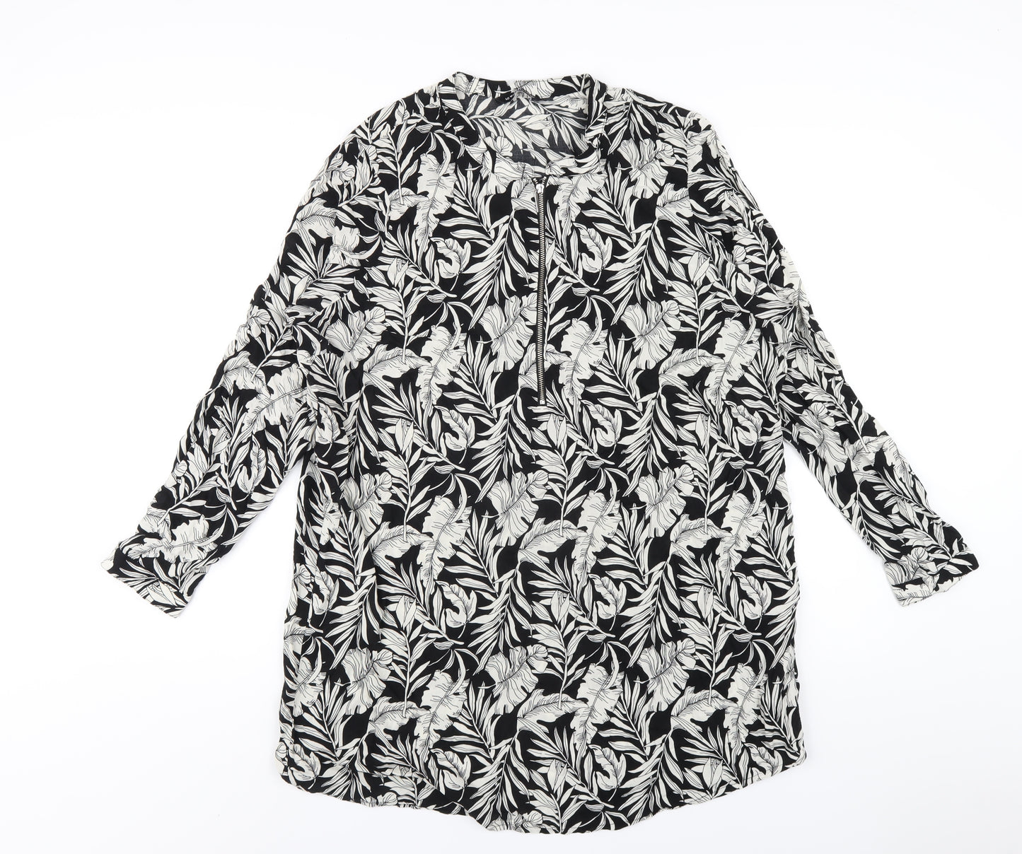 LC Waikiki Womens Black Floral Viscose A-Line Size 18 Round Neck Pullover