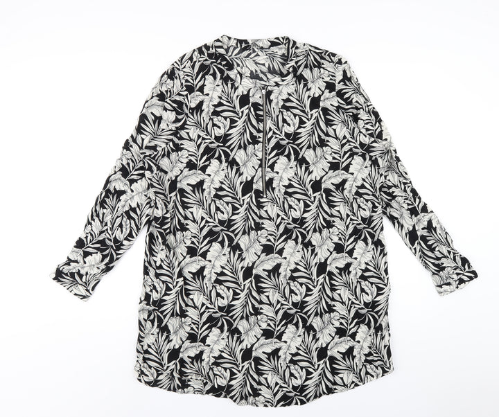 LC Waikiki Womens Black Floral Viscose A-Line Size 18 Round Neck Pullover