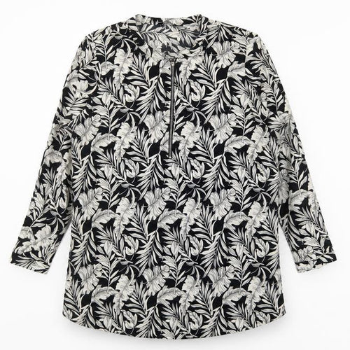 LC Waikiki Womens Black Floral Viscose A-Line Size 18 Round Neck Pullover