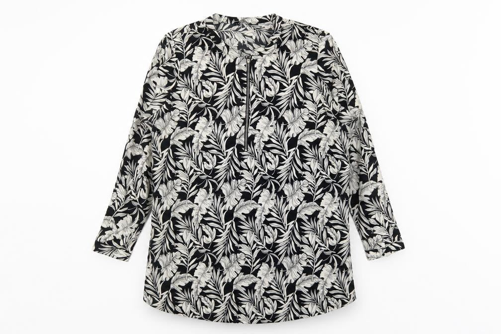 LC Waikiki Womens Black Floral Viscose A-Line Size 18 Round Neck Pullover