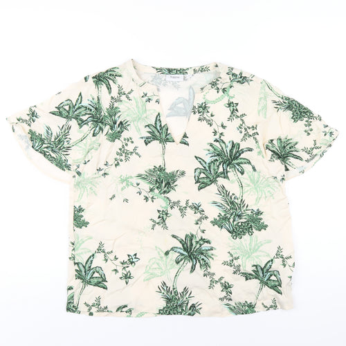Saint Tropez Clothing Womens Ivory Floral Viscose Basic T-Shirt Size S V-Neck