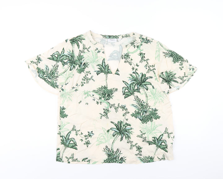 Saint Tropez Clothing Womens Ivory Floral Viscose Basic T-Shirt Size S V-Neck