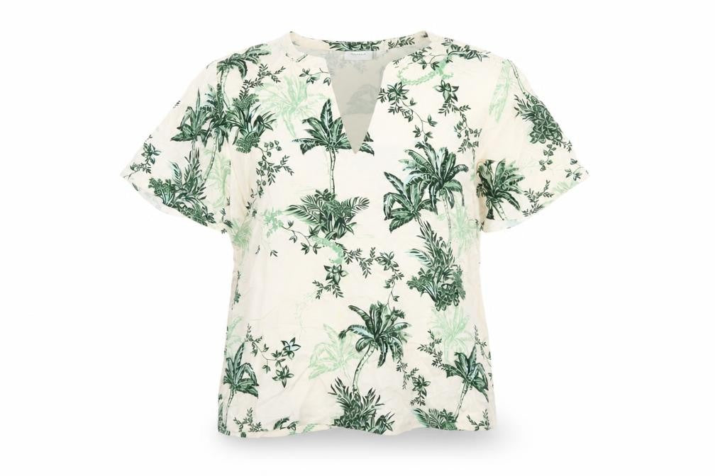 Saint Tropez Clothing Womens Ivory Floral Viscose Basic T-Shirt Size S V-Neck