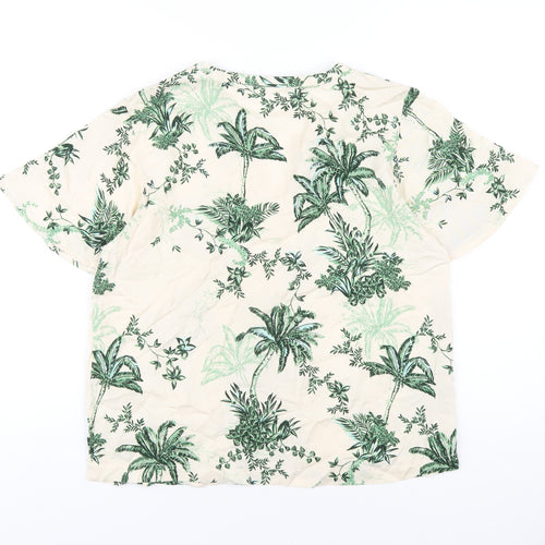 Saint Tropez Clothing Womens Ivory Floral Viscose Basic T-Shirt Size S V-Neck